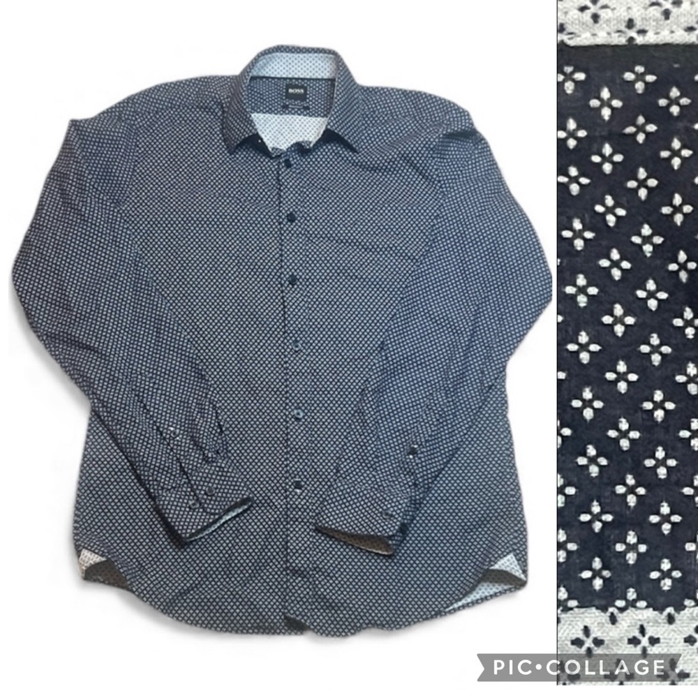 Hugo Boss Men's Blue Patterned Casual Button Down Shirt sz M